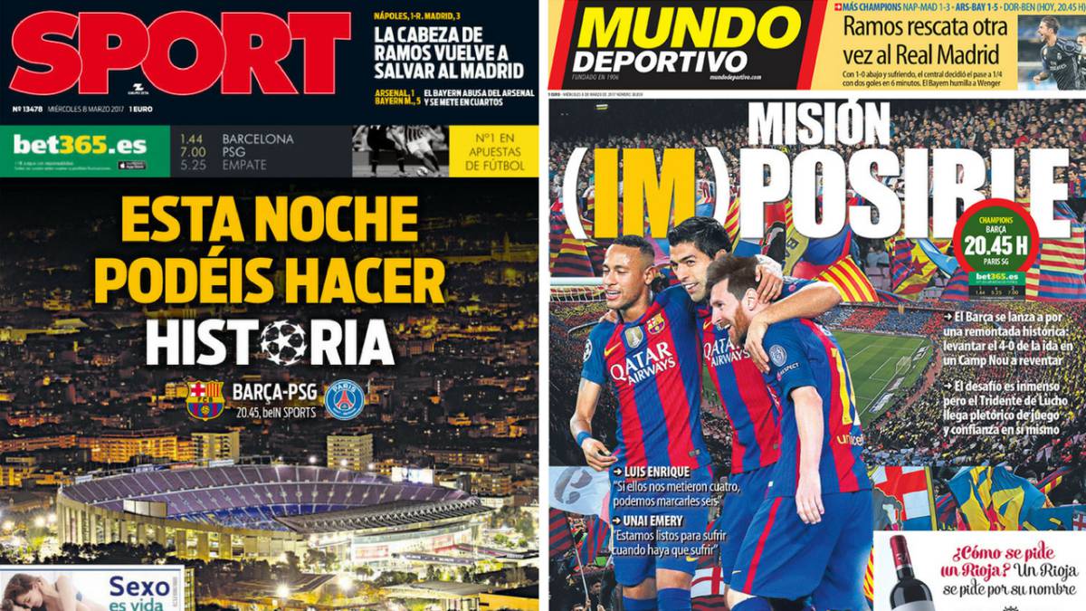 Las portadas de Barcelona sueñan en la previa del PSG 