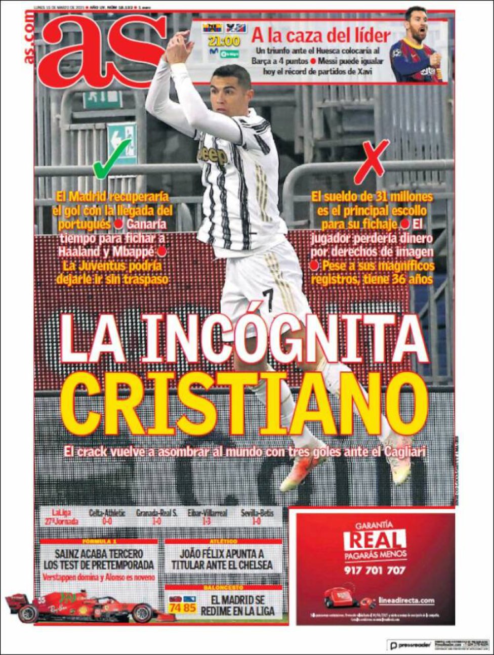 La incógnita de Cristiano"... las portadas deportivas de hoy AS.com