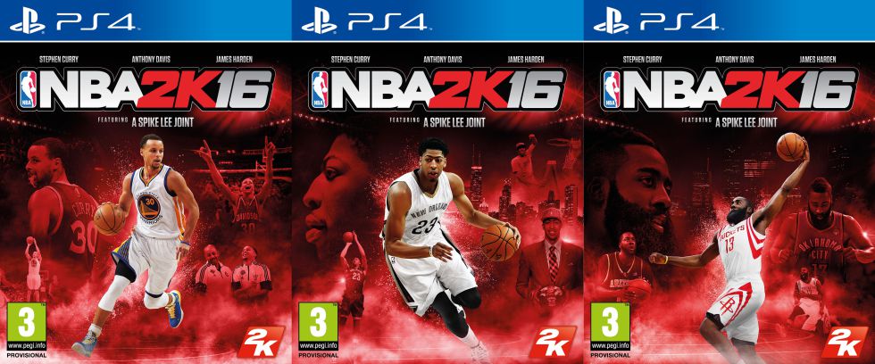 NBA 2K16: Stephen Curry, James Harden y Anthony Davis, portada 